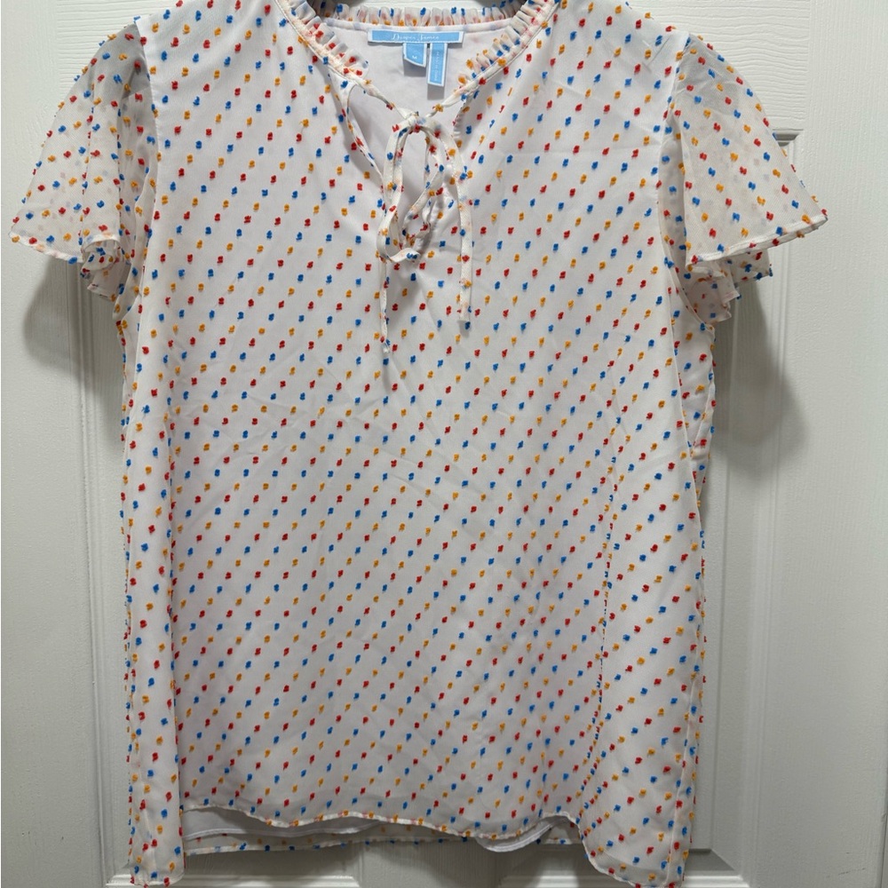 Draper James Multicolor Dot Blouse with Ruffle Trim